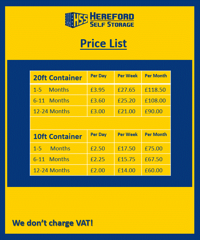 Hereford Self Storage Pricing Hereford Self Storage